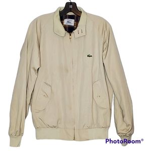 Vintage izod lacoste lightweight khaki jacket flannel lining size medium.